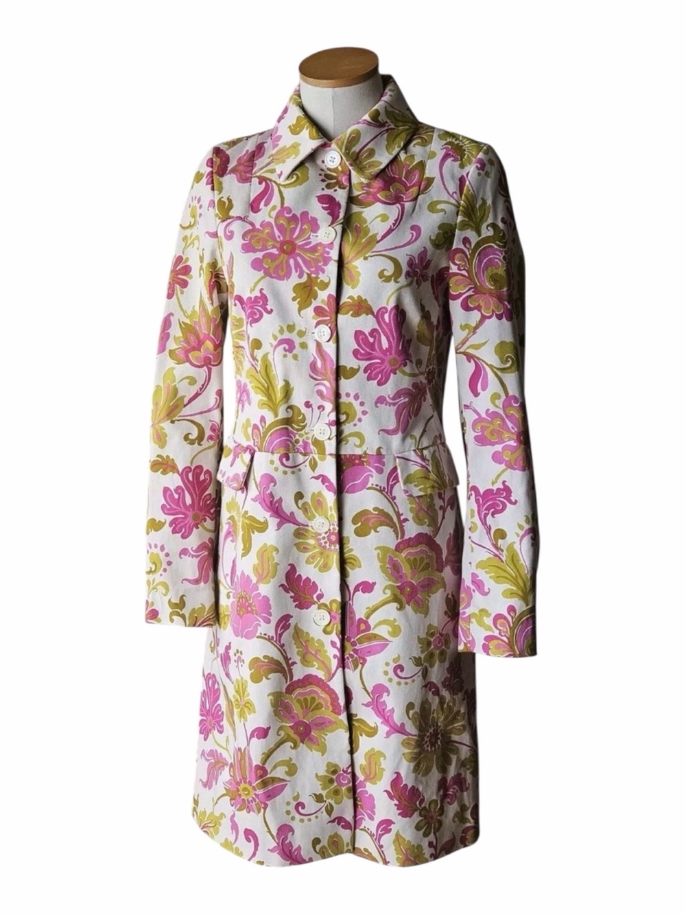 Boden Pink, Olive and Cream Floral Jacquard Coat small